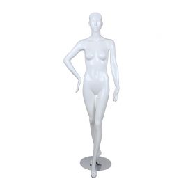 Female Glossy White Mannequin Standing with right arm bending