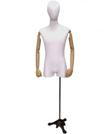 Linen Male Foam Dress Form, Height: 37", Shoulder: 16", Chest: 35", Waist: 33", Hip: 39", Arms Are Durable Plastic With Wooden Pattern Design, Form Only, Shown Here In Base # Itb/1