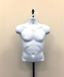 Male Torso Dress Form Mannequin Display Bust With Hanging Hook - White